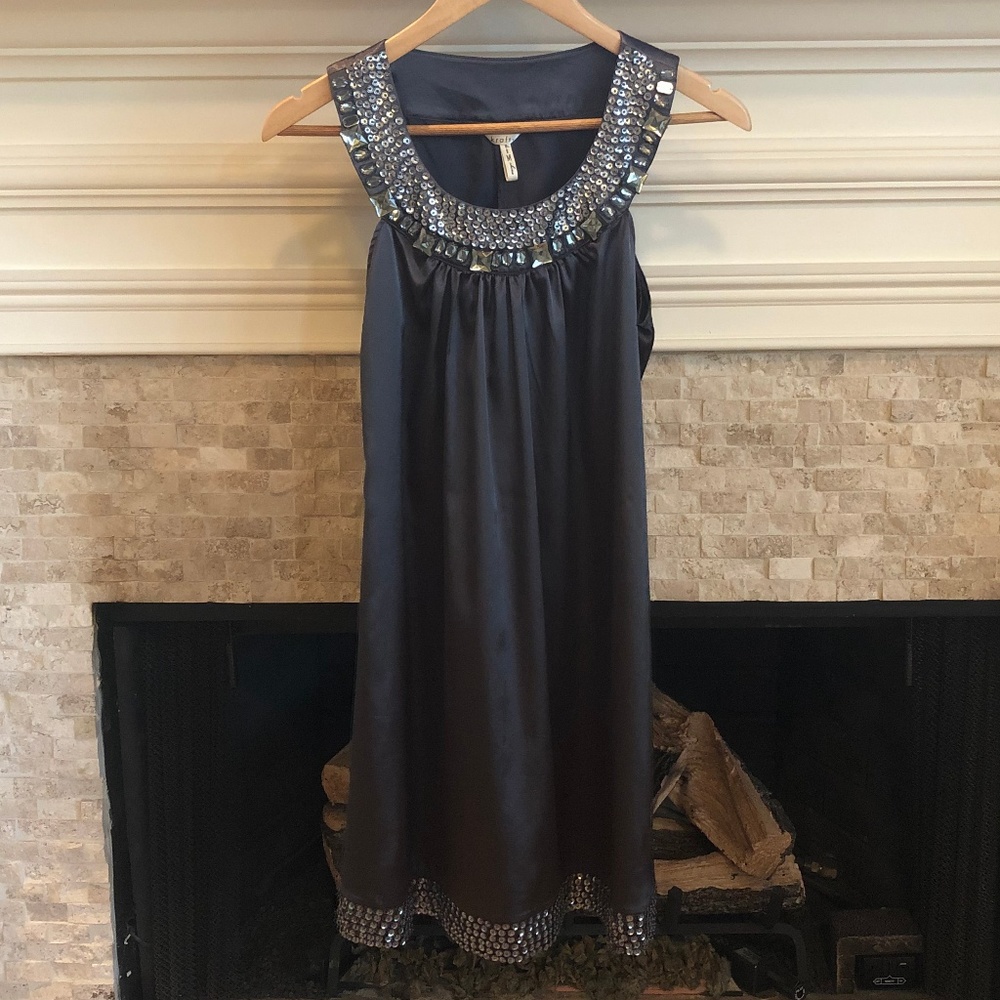 Glam Embellished Charcoal Grey Midi Dress | Medium